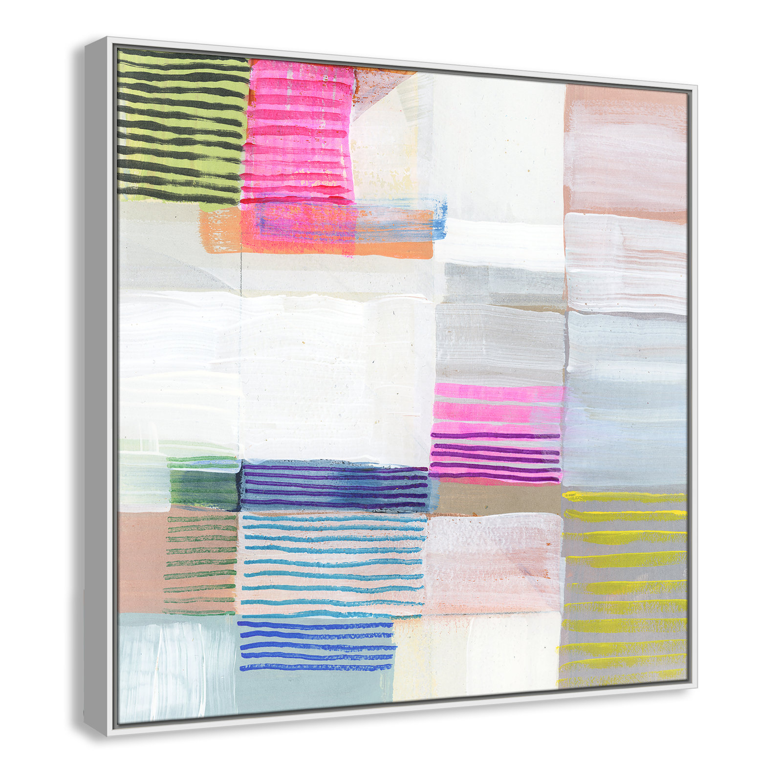 Clarendon "Bright Net II" Painting by Cartissi, 37.5" H x 37.5" W x 2" D, White Framed