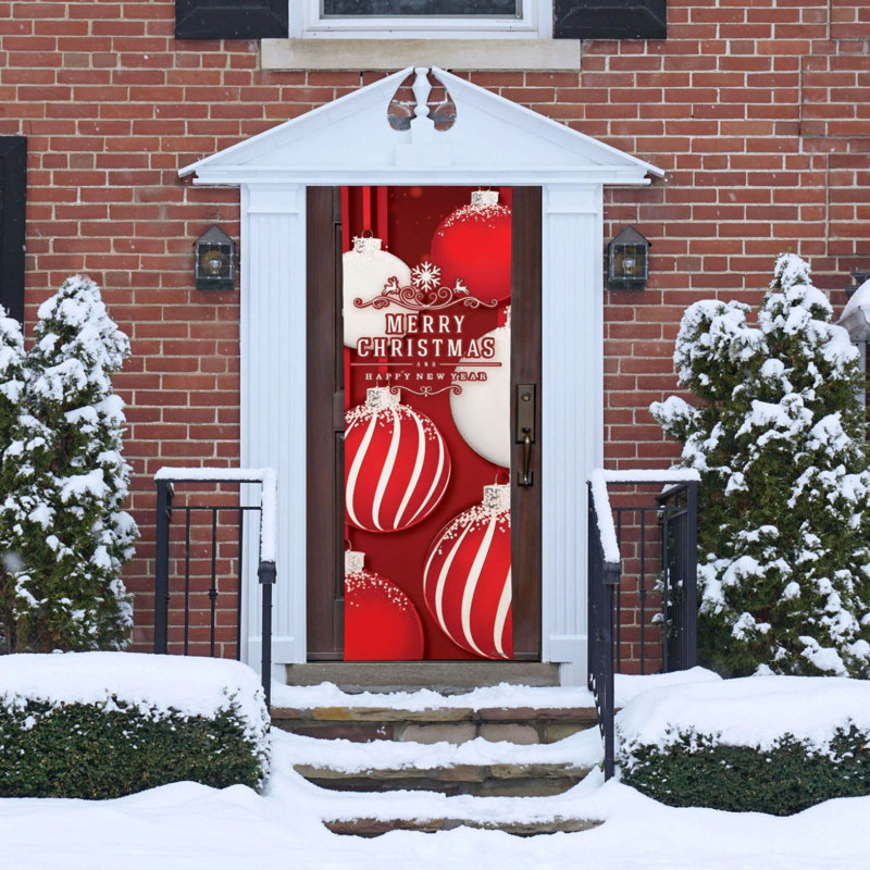 Décoration de Noël pour porte - Ornements rouges - Housse de porte avant 80 po x 26 po