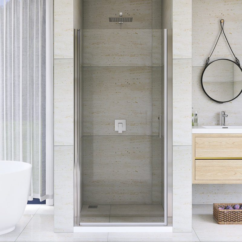 36-37 3/8 "Porte de douche pivotante sans cadre, Chrome chrome