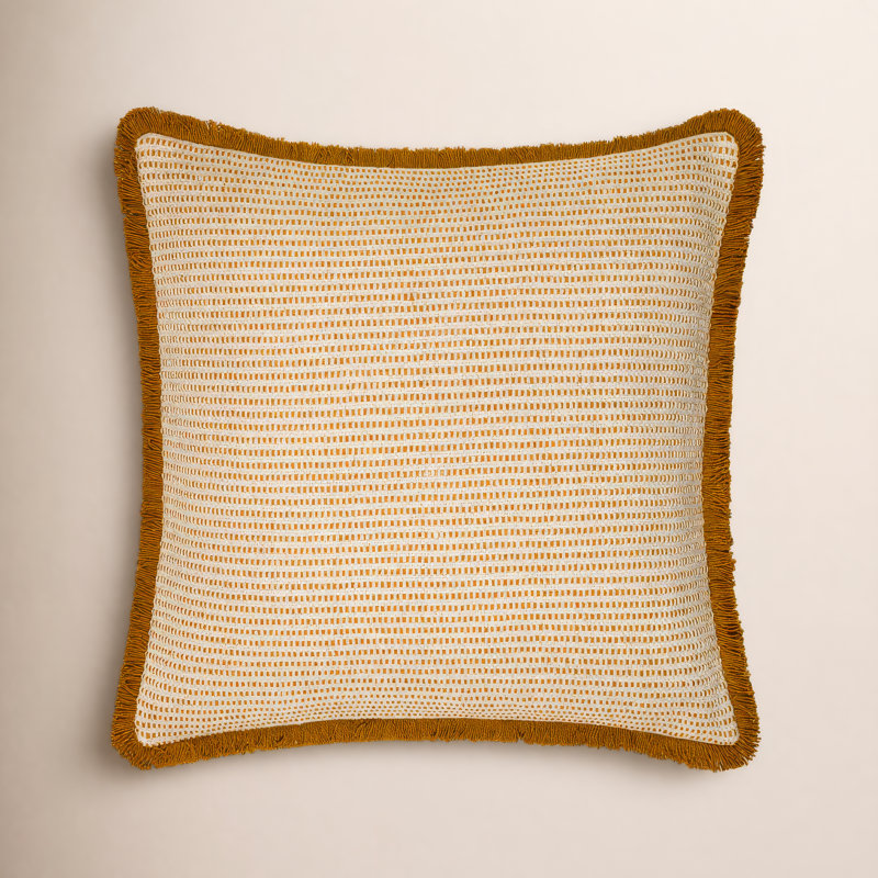 Kava Fringed Cotton Throw Pillow, 20" x 20", Rust, No Fill
