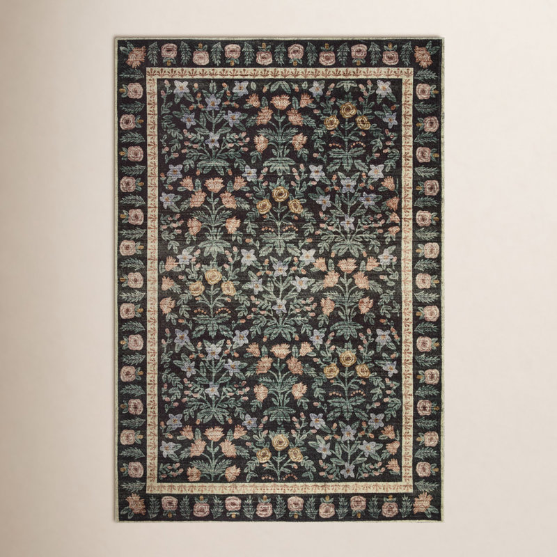 Rifle Paper Co. x Loloi Eden Mughal Garden Black Rug feat. CloudPile, Rectangle 7'6" x 9'6"