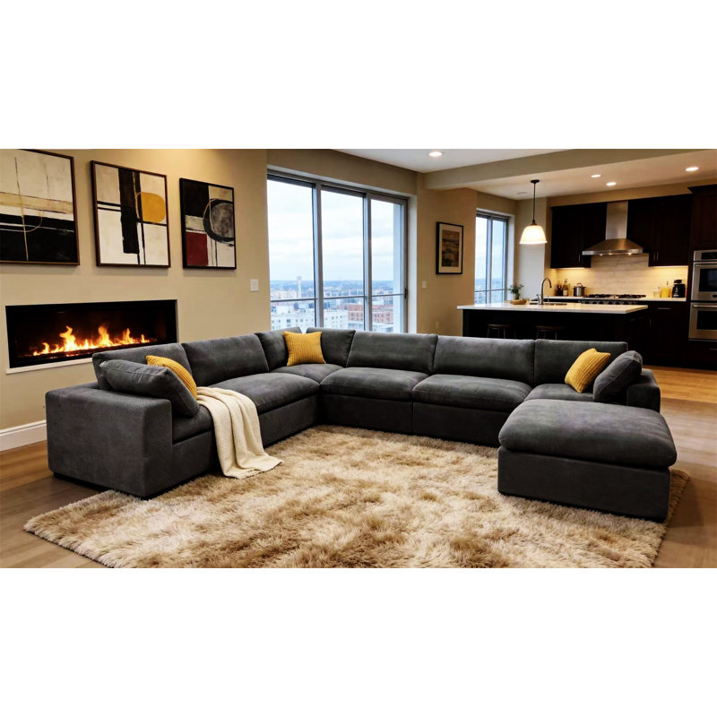 Canapé modulaire à grain de café désossé et rembourré Like Upholstery, Gris, H 35 po x l 160 po x P 120 po