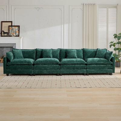 Canapé Cloud 4 places (le repose-pieds n'est pas inclus), canapé modulaire moderne, pour chambre à coucher et appartement dans le salon, coussin de siège rembourré à double couche confortable, tissu chenille respirant, vert, SW5014GN