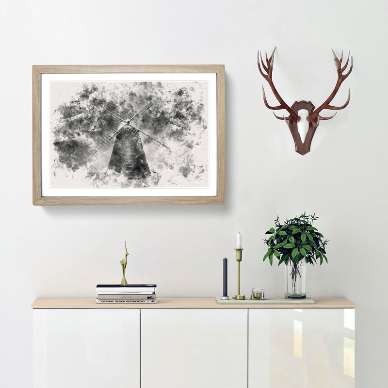 Halnaker Windmill in Chichester - Picture Frame Painting Print, 45cm H x 63cm W x 2cm D, Oak Framed