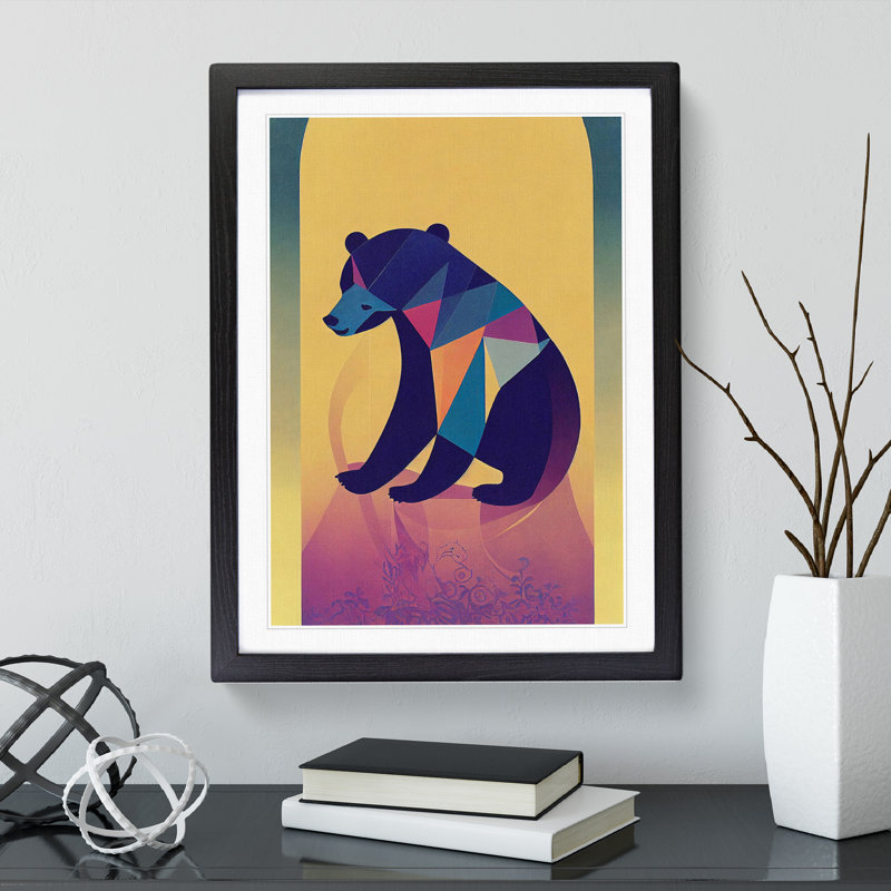 XV1022-3756X Resting Bear Abstract - Print, Black Framed, 36cm H x 27cm W, White