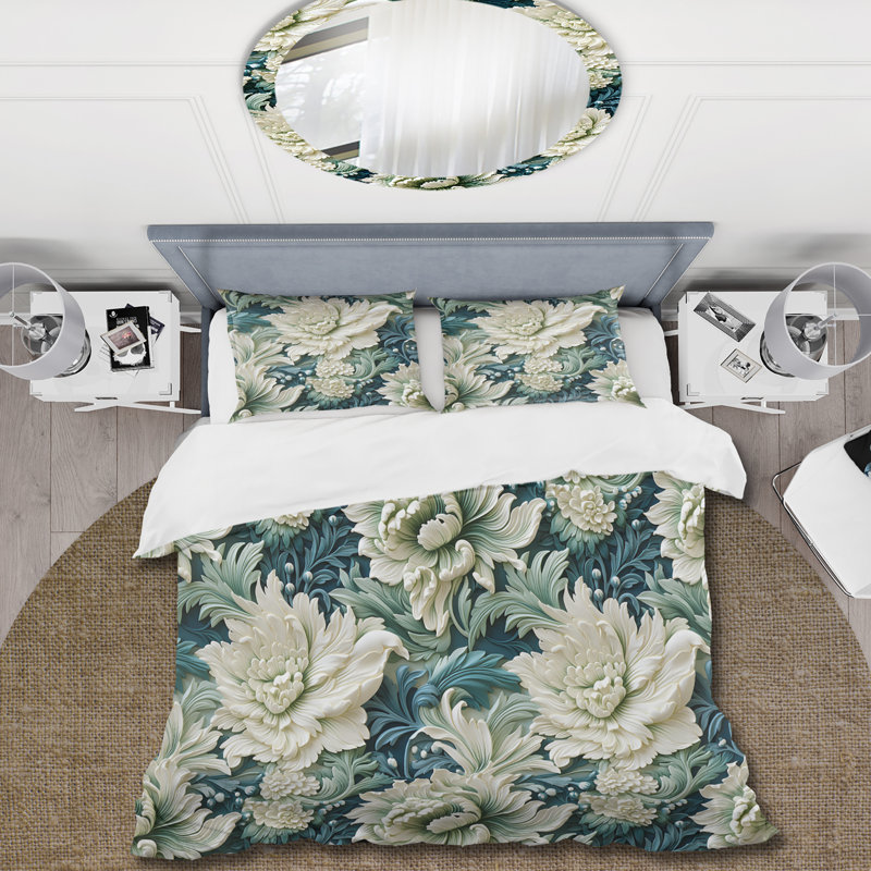 Ensemble de housse de couette en microfibre vert et blanc, Housse de couette pour très grand lit et 2 très