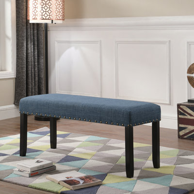 Banc de salle à manger en tissu avec garniture cloutée, bleu