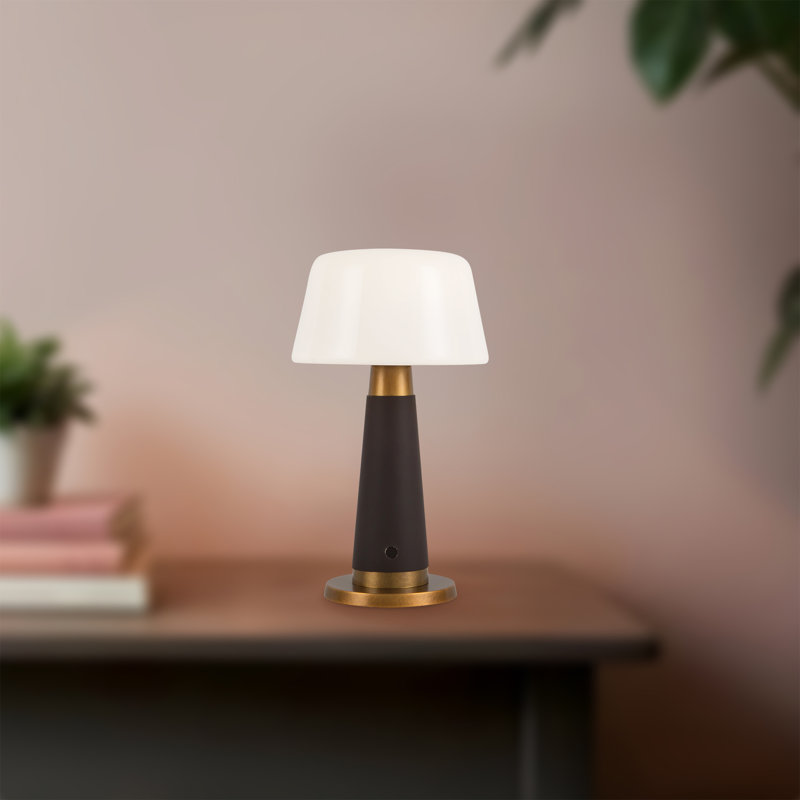 Clemence 11-in Red dimmable LED Table Lamp, Espresso Vegan Leather