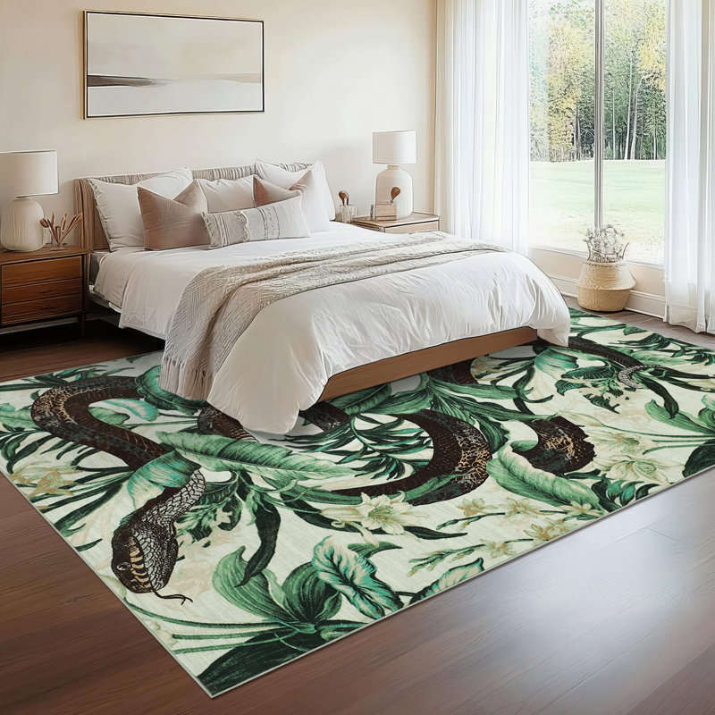 Snakes Floral Machine Washable Area Rug Non Slip Vintage Wild Life Serpent Print Rug Low Pile Aesthetics  Carpet for Living Room Bedroom Office