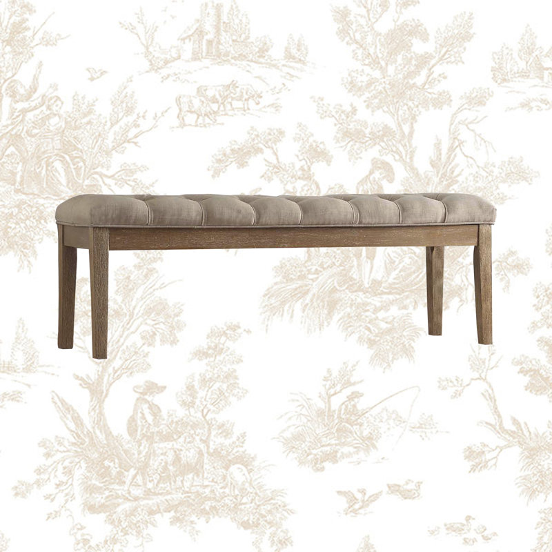 Banc en bois Dukinfield, Lin beige, Gris antique