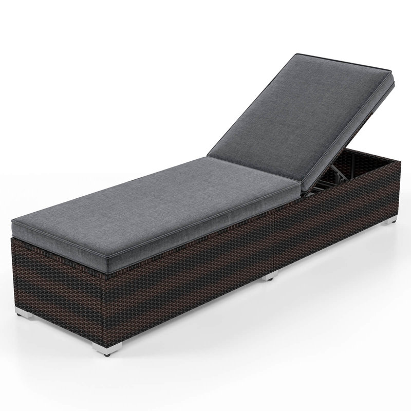 1 Pcs Chaise Lounge With 4-level Backrest Heavy-duty Metal Frame Seat Cushion Grey