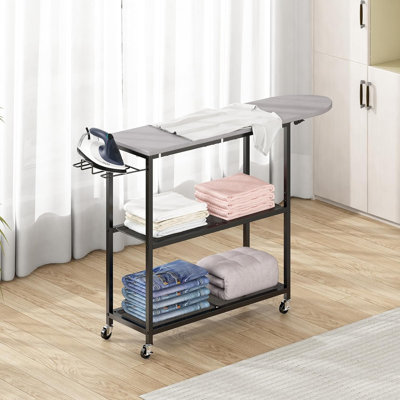 Ironing Board With 2 Tier Storage Basket, Movable Ironing Board Full Size For Iron Rest & Clothes, Tabletop Ironing Boards, Ironing Stand Iron Boards Ironing Table Rustic
