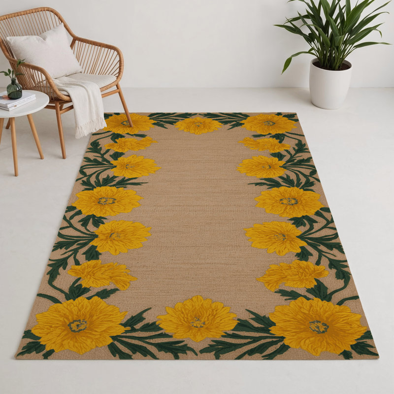 Tapis beige d'intérieur et d'extérieur Botanical, Rectangulaire 3 pi x 5 pi