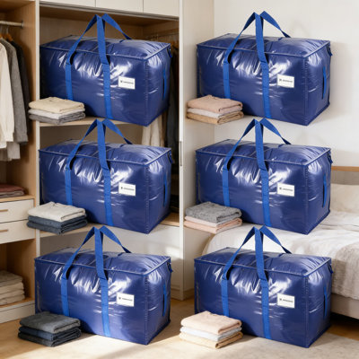 Heavy Duty Moving Bags 6 Pack - Extra Large Storage Totes With Reinforced Zipper & Handles For Clothes, College Move In, And Home Organization