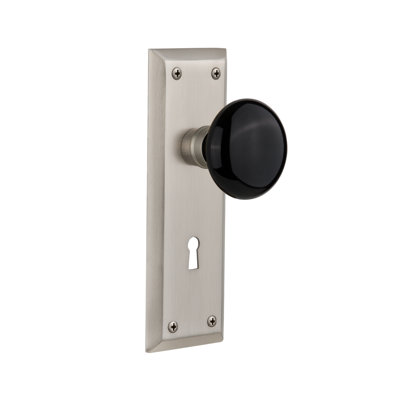 Black Porcelain Interior Mortise Door Knob with New York Long Plate