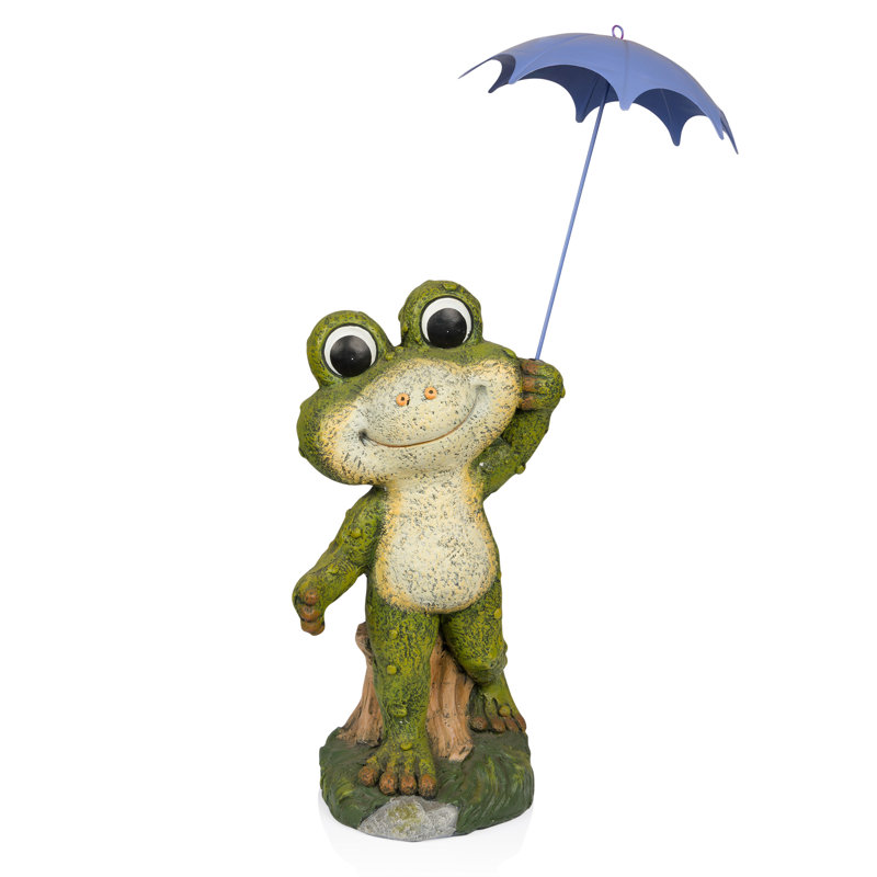 27"H Smiling Frog with Purple Umbrella Statue