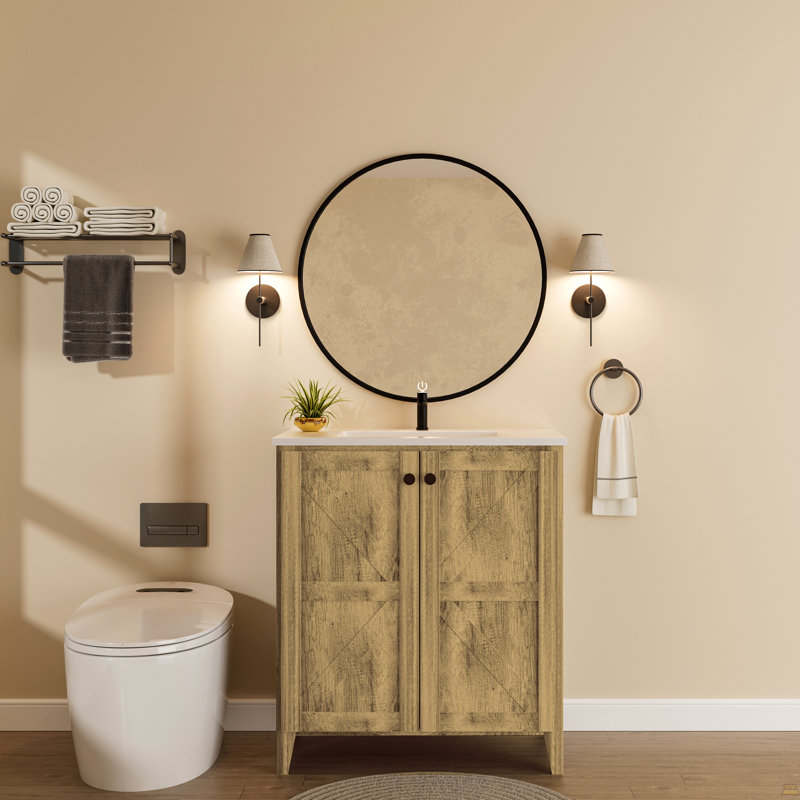 30inch Golden Oak Folding Floor Cabinet – Patented 1-Minute Install, Space-Saving & Easy Assemble,American style