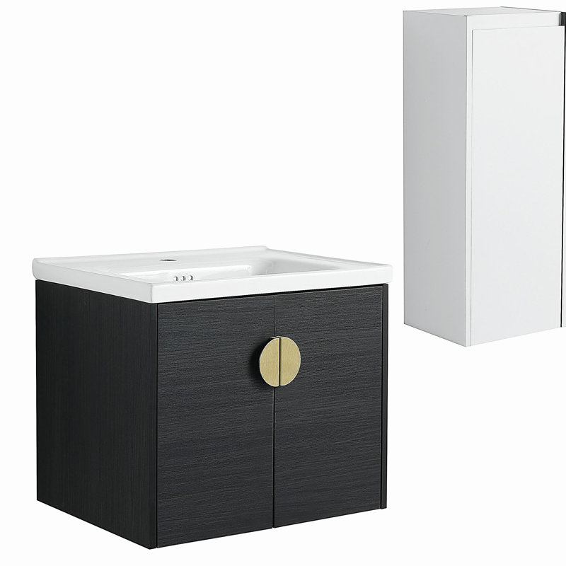 Meuble-lavabo mural 24 po avec lavabo en céramique et porte d'armoire latérale
