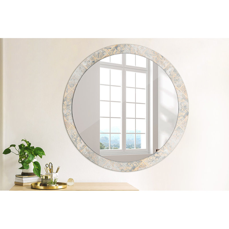 Huldar Round Glass Framed Wall Mounted Accent Mirror, Red