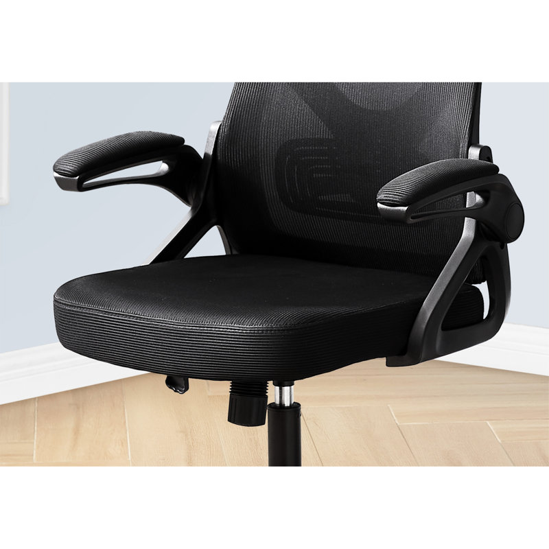 Contemporary Adjustable Height Black Mesh Swivel Office Chair, Ergonomic Foam Cushioning, Metal Base, High Back With And Capped Wheels For Mobility Height, - Filled