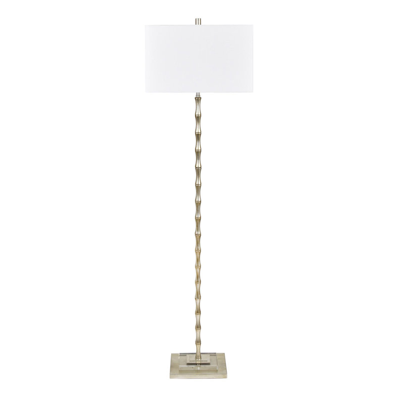 Lampe sur pied de style bambou avec base en cristal et abat-jour en lin