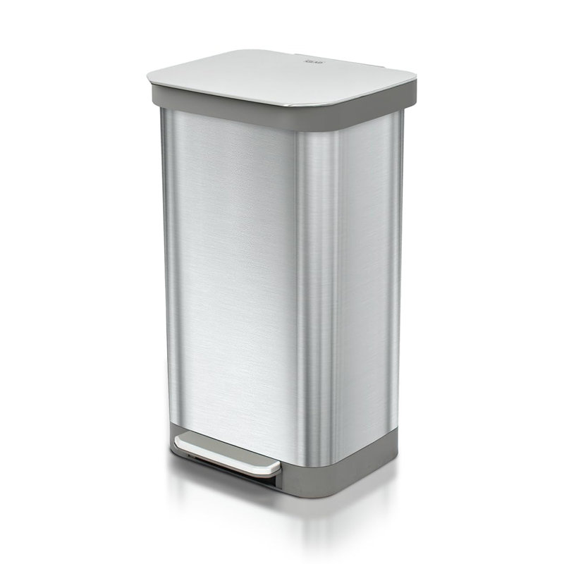 Glad Step Trash Can, Series 2 Soft Close Bin with Odor Protection, 20 Gal, Metal, 20 Gal , Silver