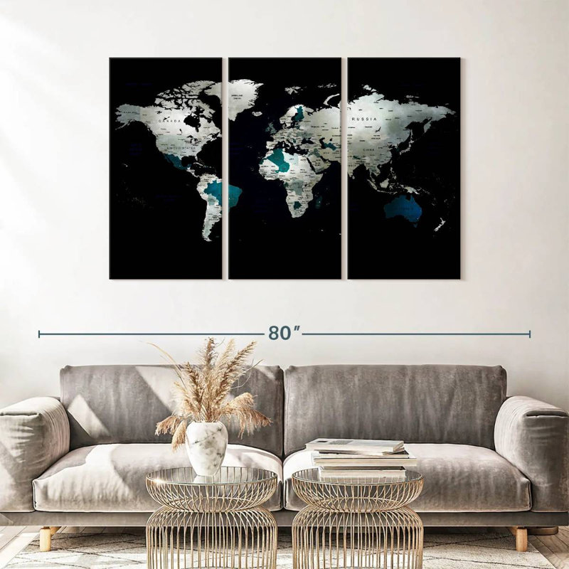 «Mysterious World Map», reproduction sur toile, H 36 po x l 57 po x P 1,25 po