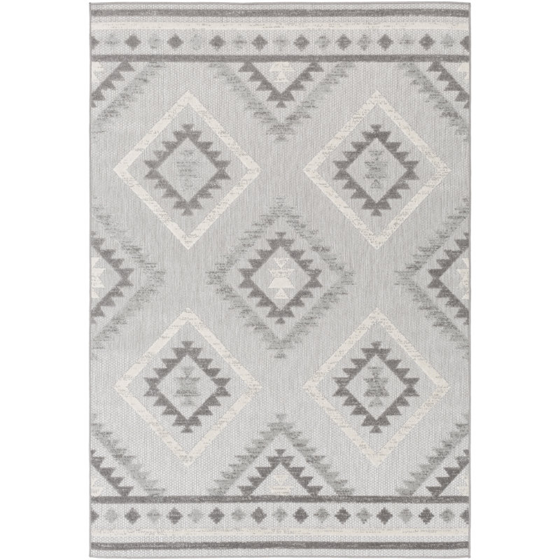 Tapis intérieur/extérieur gris clair/taupe Lyell, Rectangle 2 pi x 3 pi