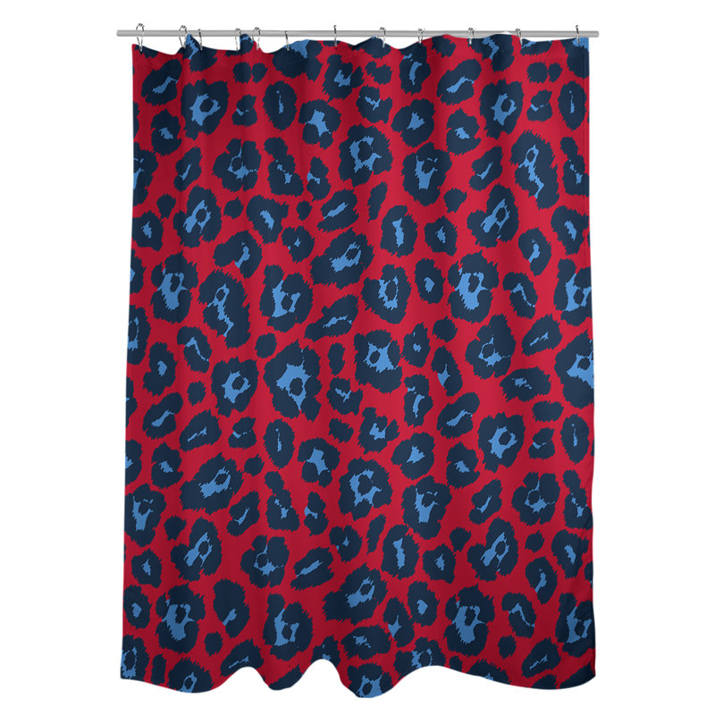 Animal Print Shower Curtain with Liner Included, Red/Dark Blue/Blue