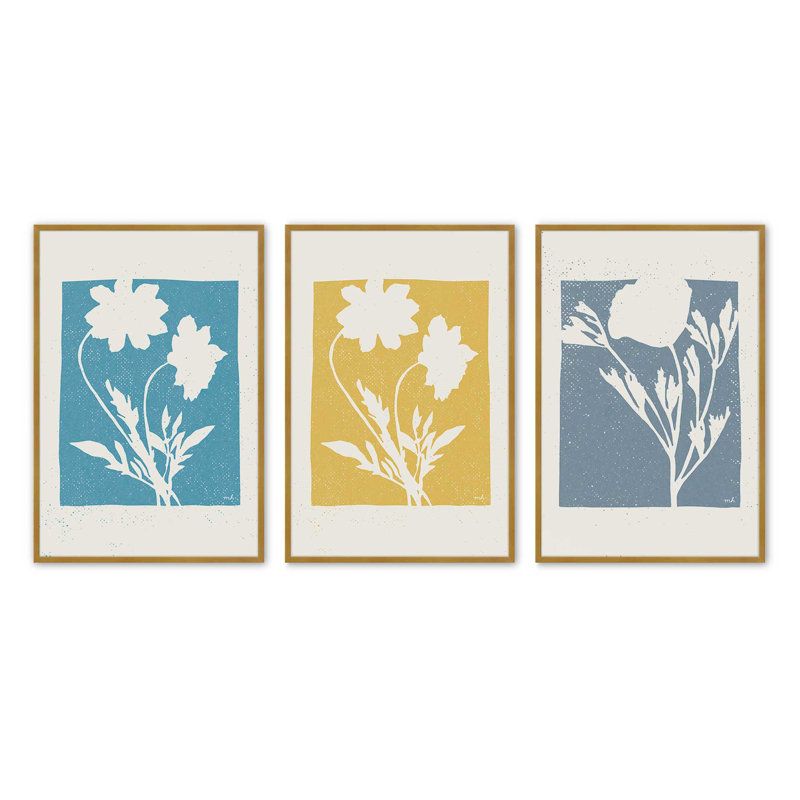 Ensemble de 3 pièces "3 fleurs subtiles", Or poli, H 25,25 po x l 19,25 po