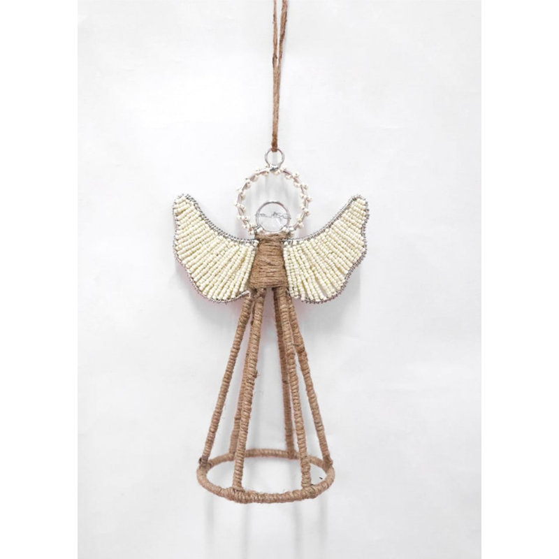 Ornement ange en jute avec ailes perlées