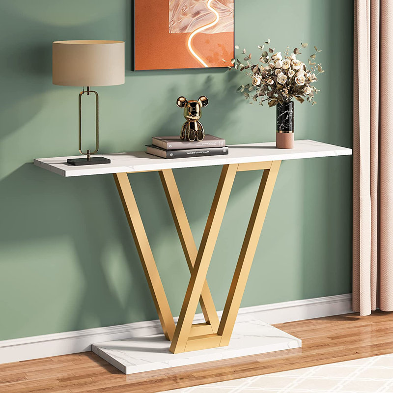 Igikpak 110cm Console Table, White, Gold