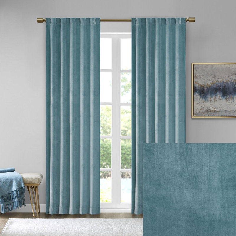 Colt Room Darkening Poly Velvet Rod Pocket/Back Tab Curtain Panel Pair, Navy, 37" W x 84" L