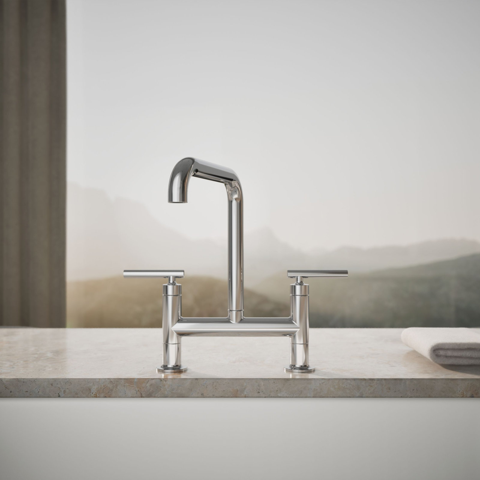 Purist Two-Hole Deck-Mount Bridge Kitchen Sink Faucet, Polished Chrome