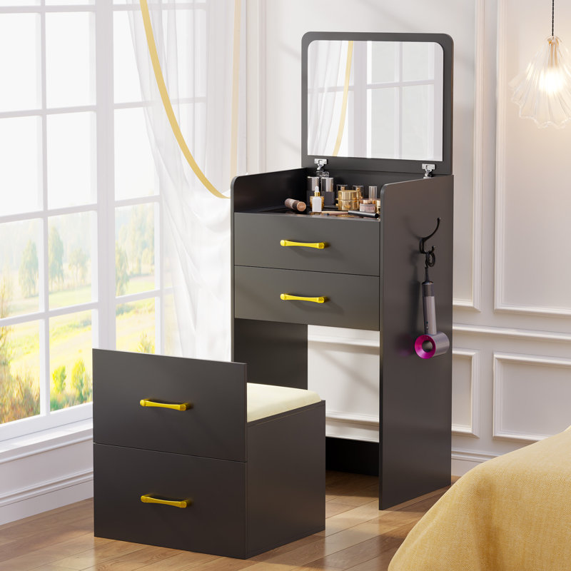 Capree Dressing Table with Mirror, Black