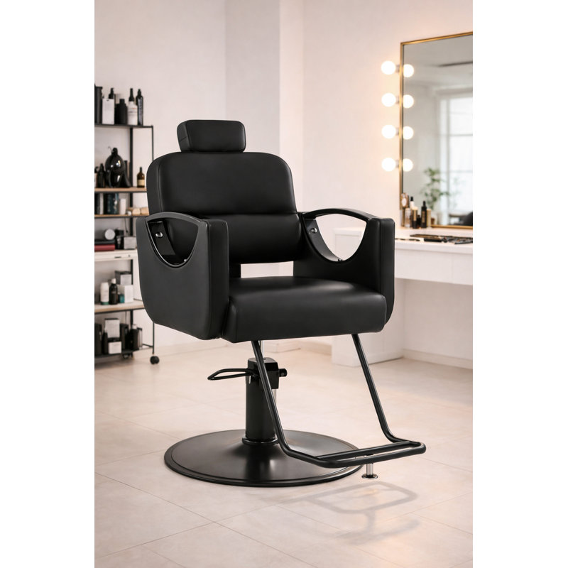  Fauteuil de salon pivotant surdimensionné à 360 degrés, fauteuil de coiffeur inclinable robuste à pompe hydraulique, Noir
