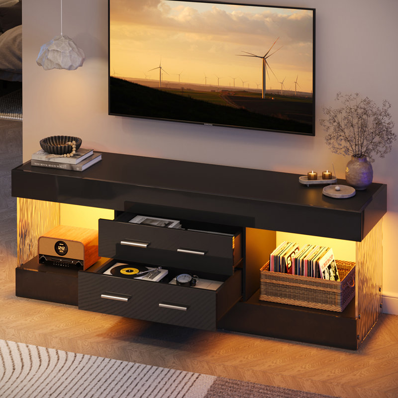 Meuble télé Kruszewski, Noir, H 22 po x L 13,78 po x l 60 po, 2