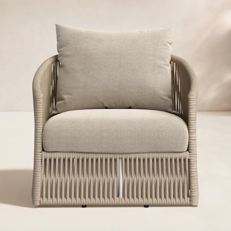 Porto Outdoor Swivel Lounge Chair, Faye Sand, White Aluminum