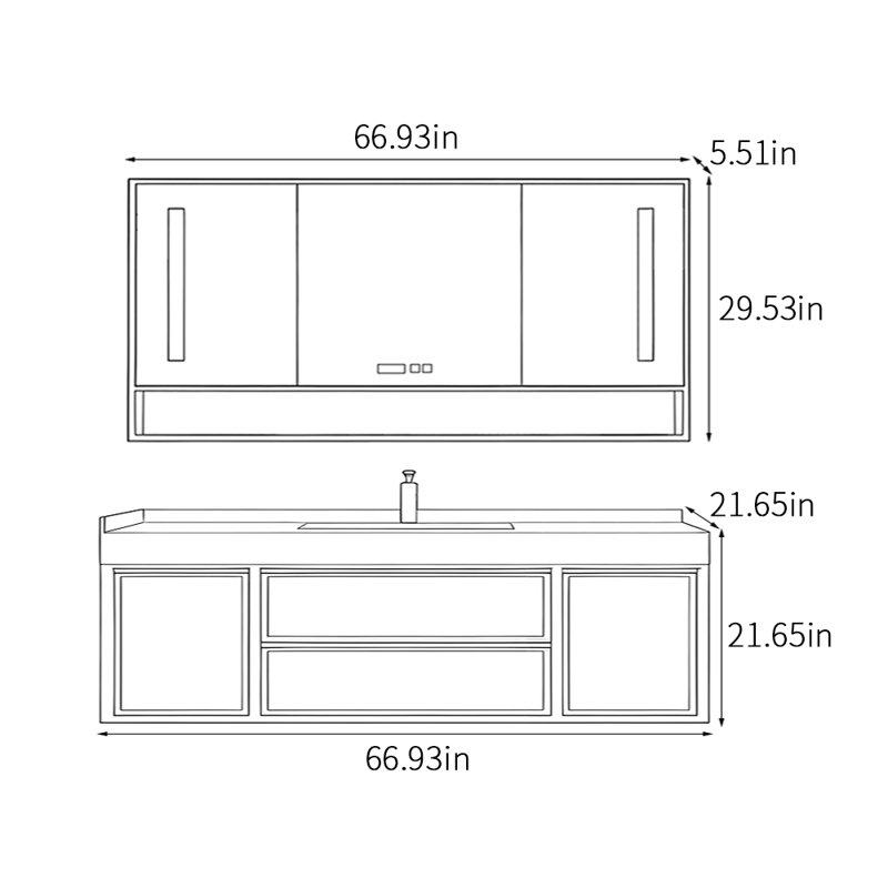 Bathroom cabinet light luxury modern style., White, 21.65" H x 66.93" W x 21.65" D