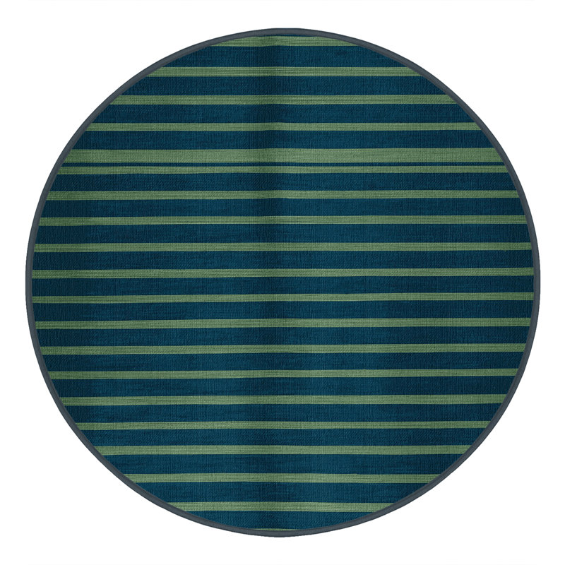 Machine Washable Horizontal Stripes Green Area Rug, Round 4'