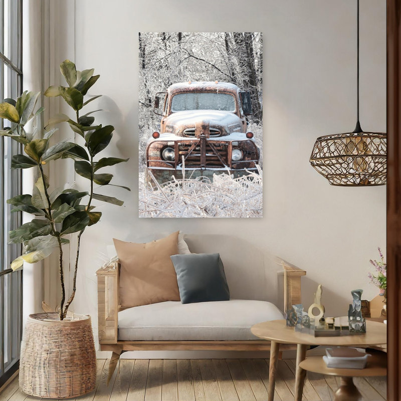 «Icy Rustic Truck Rustic Abstract Contemporary Winter Landscape Art», H 48 po x l 32 po