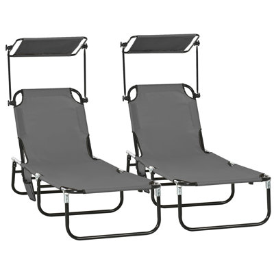 Adjustable Reclining Lounge Chairs Steel Frame Beach Pool Patio Sunshade