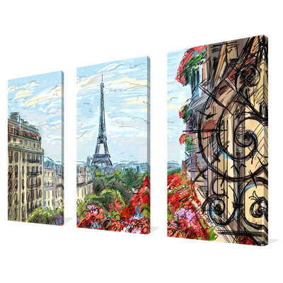 Paris par jour - ensemble de 3 reproductions d'art sur toile tendue