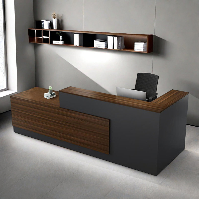 L-Shaped Reception Desk with Lockable Drawers, Computer Desk, and Storage Shelves/Front Desk, 41.33" H x 94.5" W x 39.37" D