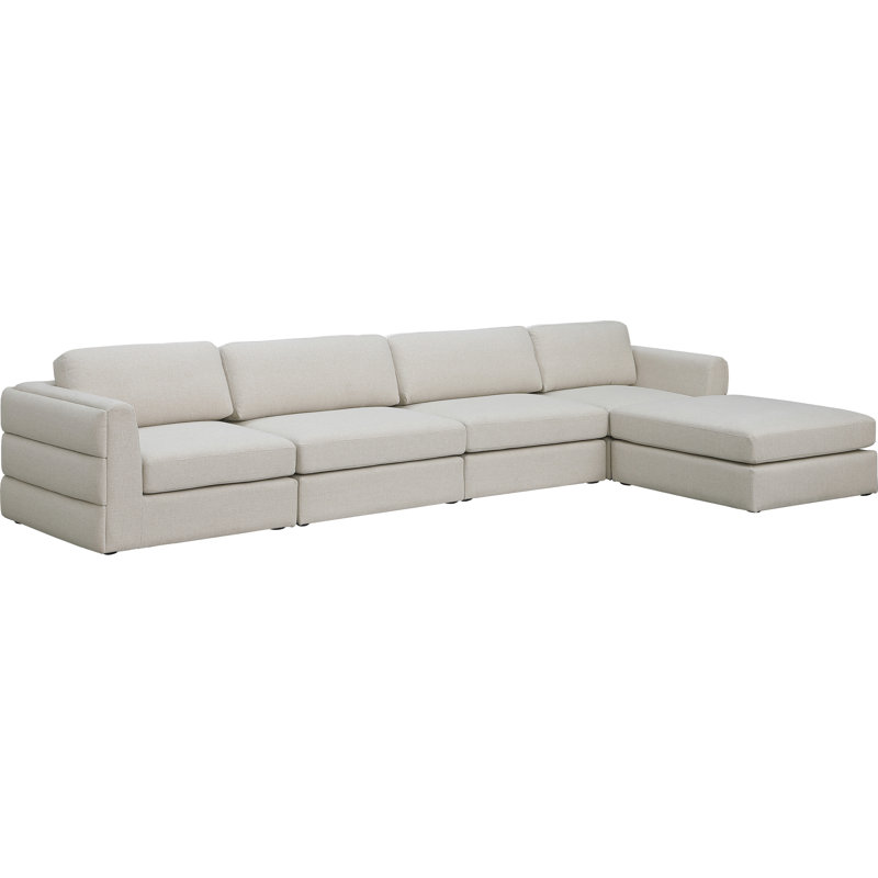 Howardine Upholstered L-Shaped Sectional with Ottoman Reversible, Beige Linen Textured Fabric