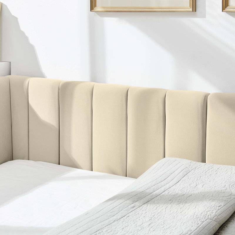 Structure de lit double capitonnée capitonnée, structure de canapé-lit avec dossier et accoudoirs confortables, lit double pour chambre à coucher, salon