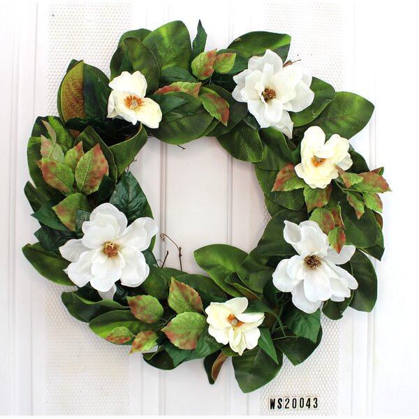 Rosalind Wheeler Faux Magnolia Foam 24'' Wreath & Reviews | Wayfair