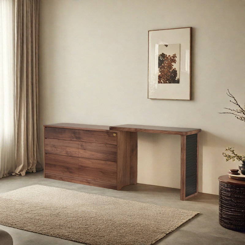 Retro Style Solid Wood Retractable Dresser