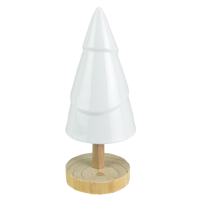 Décoration de Noël arbre en céramique blanche 10,5 "avec base en bois