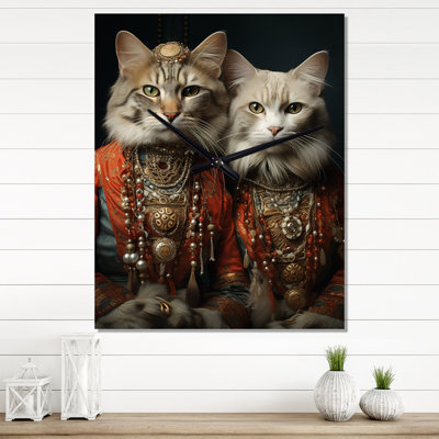 Gracious Cat In Retro Indian Attire I - Animals Cat Wall Clock Oversized